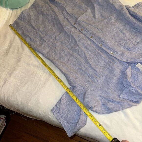 Chicos Women’s End on End Shirt Light Blue 100% Linen Size 3P (XL Petite) EUC - Picture 11 of 12